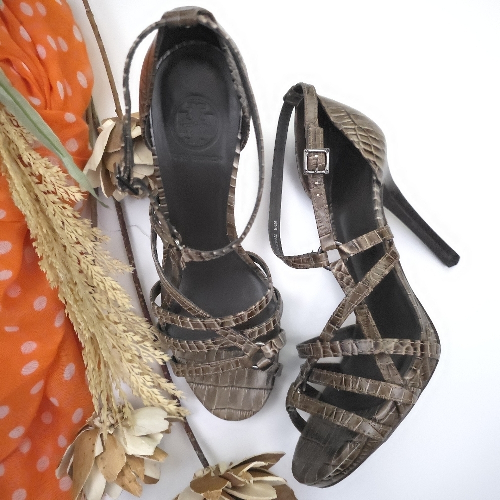 Tory Burch Brown Strappy Women's Heels Sz 9.5 - Picture 3 of 11